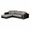 Roomscape Ecksofa Tosya - Kunstleder Dunkelbraun/Strukturstoff Grau - Ottomane davorstehend links