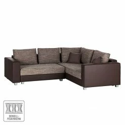 Fredriks Ecksofa Dublin I (mit Schlaffunktion) - Kunstleder/Strukturstoff - Dunkelbraun / Cappuccino - Breite: 254 cm
