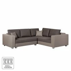 Fredriks Ecksofa Dublin I (mit Schlaffunktion) - Kunstleder/Strukturstoff - Taupe / Braun - Breite: 254 cm
