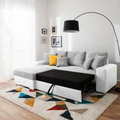 Fredriks Ecksofa Dulmen - mit Schlaffunktion / beidseitig montierbar - Kunstleder/Strukturstoff - Weiß / Hellgrau -Wohnzimmermöbel boutique en ligne ecksofa dulmen mit schlaffunktion beidseitig montierbar kunstleder strukturstoff weiss hellgrau 4965068