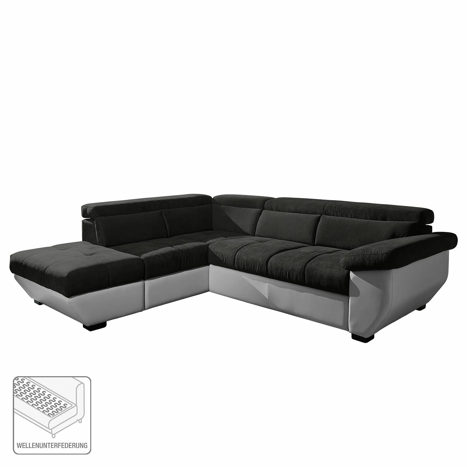 Cotta Ecksofa Estoi (mit Schlaffunktion) - Kunstleder / Flachgewebe - Kies / Dunkelbraun - Ottomane davorstehend links 2 Cotta Ecksofa Estoi (mit Schlaffunktion) - Kunstleder / Flachgewebe - Kies / Dunkelbraun - Ottomane davorstehend links – Bild 2
