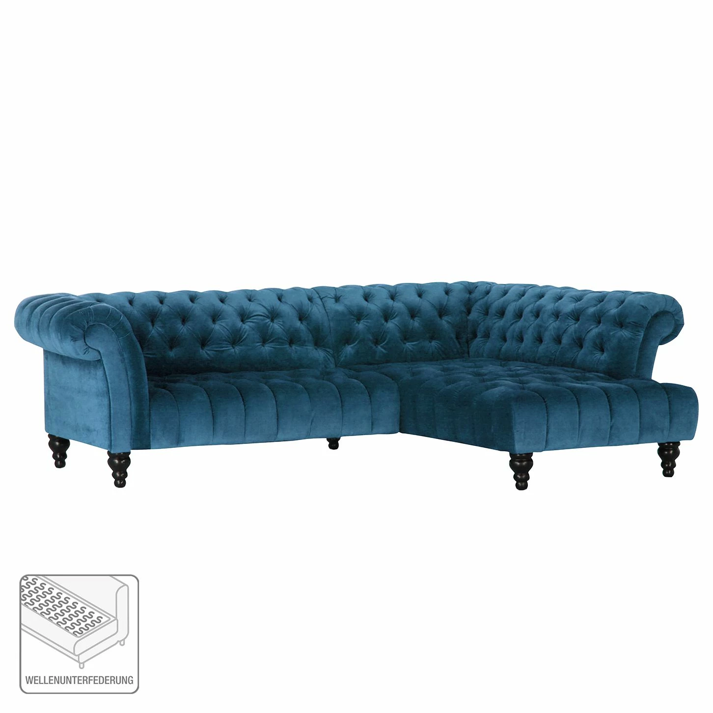 Jack & Alice Ecksofa Fireside Samt - Petrol - Ottomane davorstehend rechts 2 Jack & Alice Ecksofa Fireside Samt - Petrol - Ottomane davorstehend rechts – Bild 2