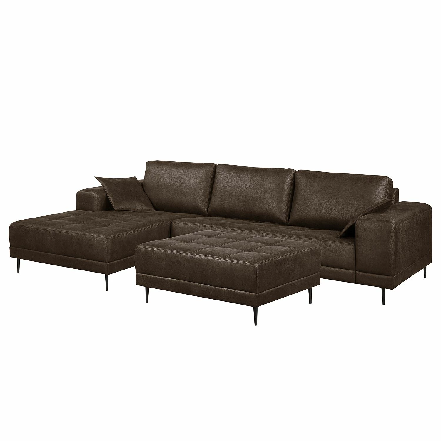Ars manufacti Ecksofa Flesk Antiklederlook - Braun - Ottomane davorstehend links - Mit Hocker 1 Ars manufacti Ecksofa Flesk Antiklederlook - Braun - Ottomane davorstehend links - Mit Hocker