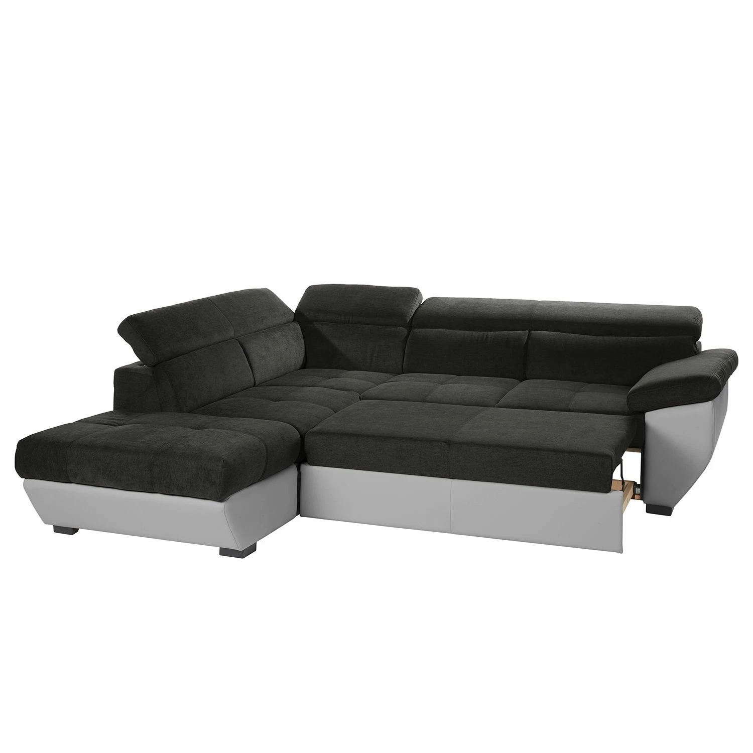 Cotta Ecksofa Estoi (mit Schlaffunktion) - Kunstleder / Flachgewebe - Kies / Dunkelbraun - Ottomane davorstehend links 6 Cotta Ecksofa Estoi (mit Schlaffunktion) - Kunstleder / Flachgewebe - Kies / Dunkelbraun - Ottomane davorstehend links – Bild 6
