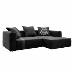 Tom Tailor Ecksofa Heaven Stripe Webstoff Longchair - davorstehend rechts - Schwarz / Grau - 3 Kissen