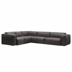 Studio Copenhagen Ecksofa HUDSON mit Rundecke - Echtleder Neka: Grau - Ecke davorstehend links