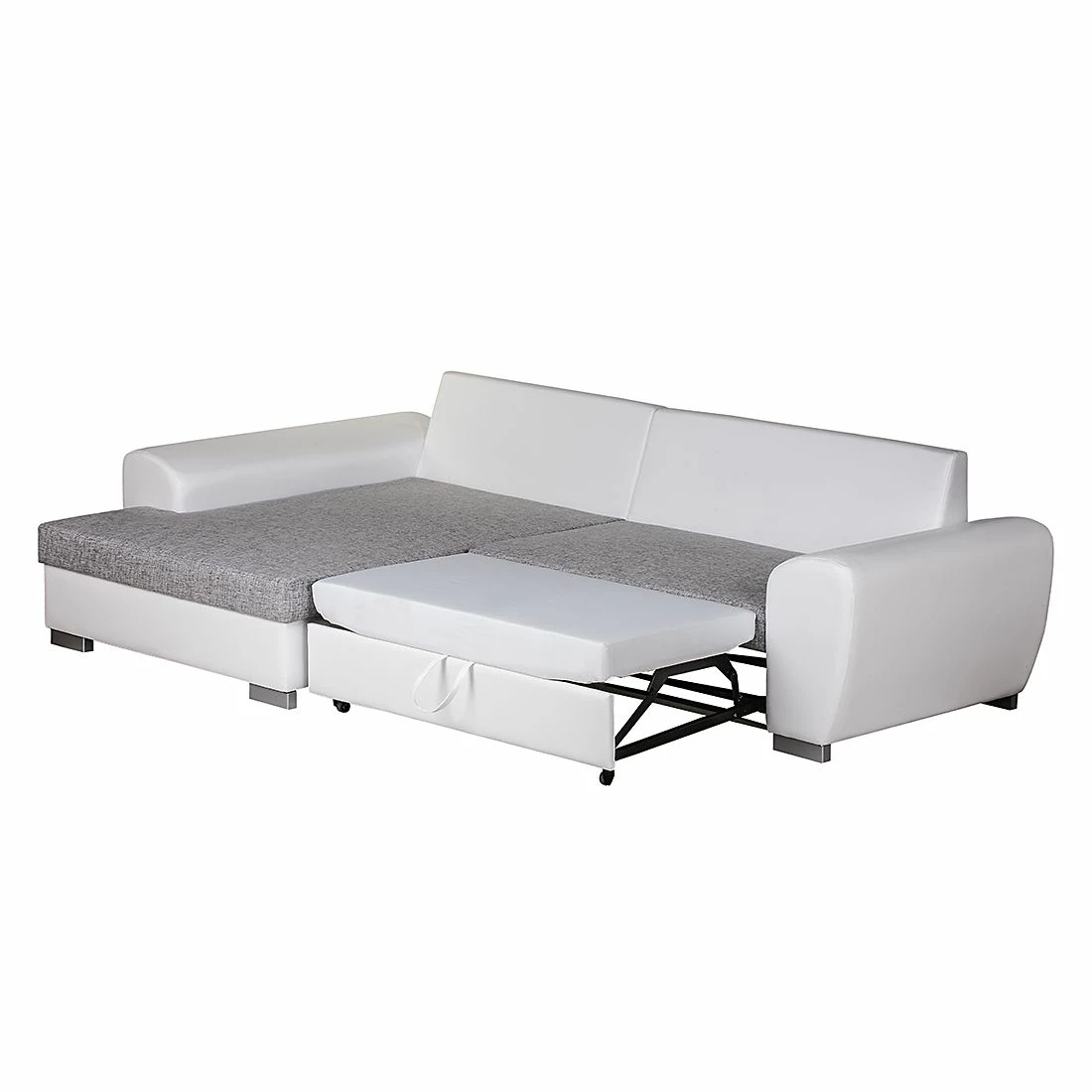 Roomscape Ecksofa Ilona (mit Schlaffunktion) - Kunstleder / Webstoff Weiß / Grau - Longchair davorstehend links 6 Roomscape Ecksofa Ilona (mit Schlaffunktion) - Kunstleder / Webstoff Weiß / Grau - Longchair davorstehend links – Bild 6