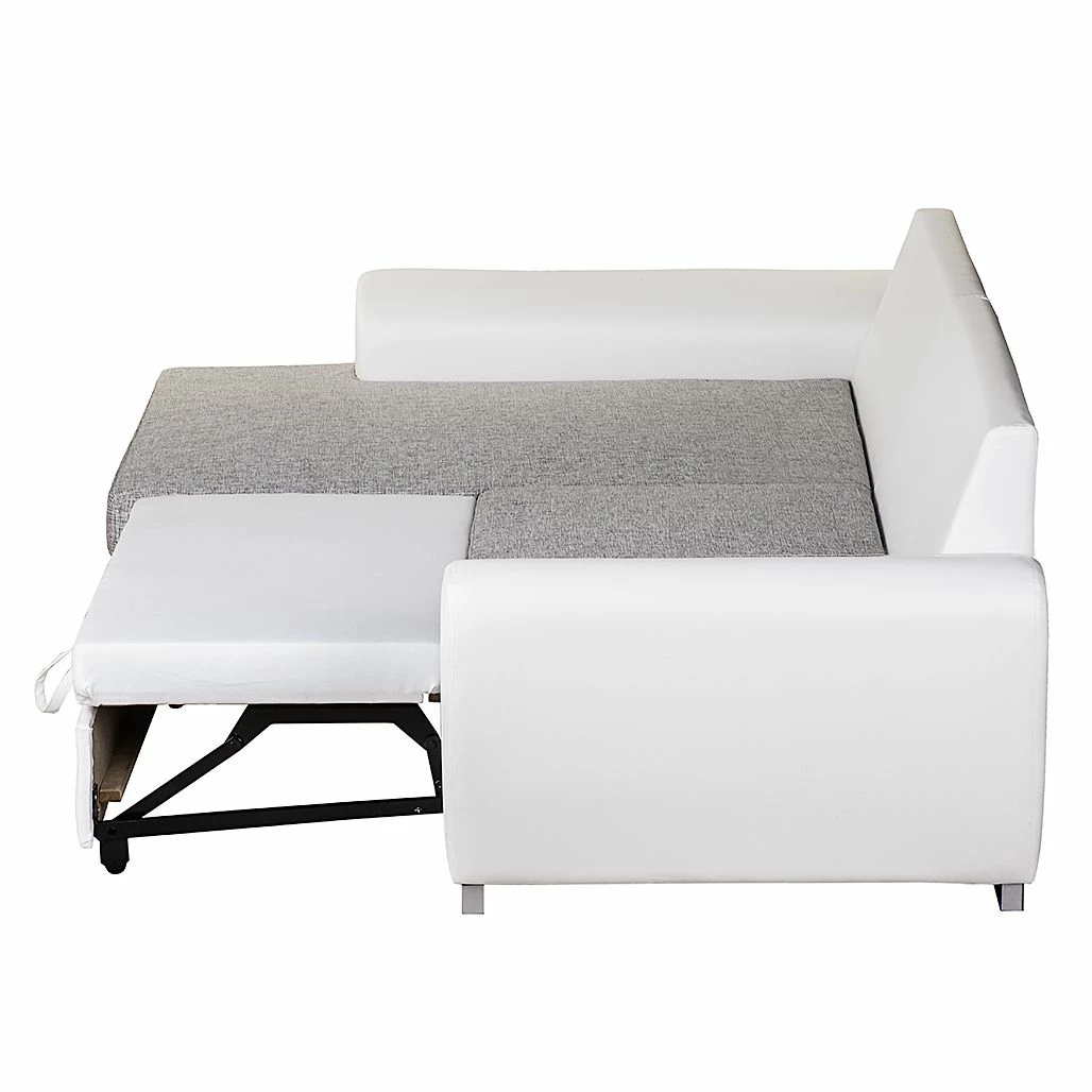 Roomscape Ecksofa Ilona (mit Schlaffunktion) - Kunstleder / Webstoff Weiß / Grau - Longchair davorstehend links 5 Roomscape Ecksofa Ilona (mit Schlaffunktion) - Kunstleder / Webstoff Weiß / Grau - Longchair davorstehend links – Bild 5