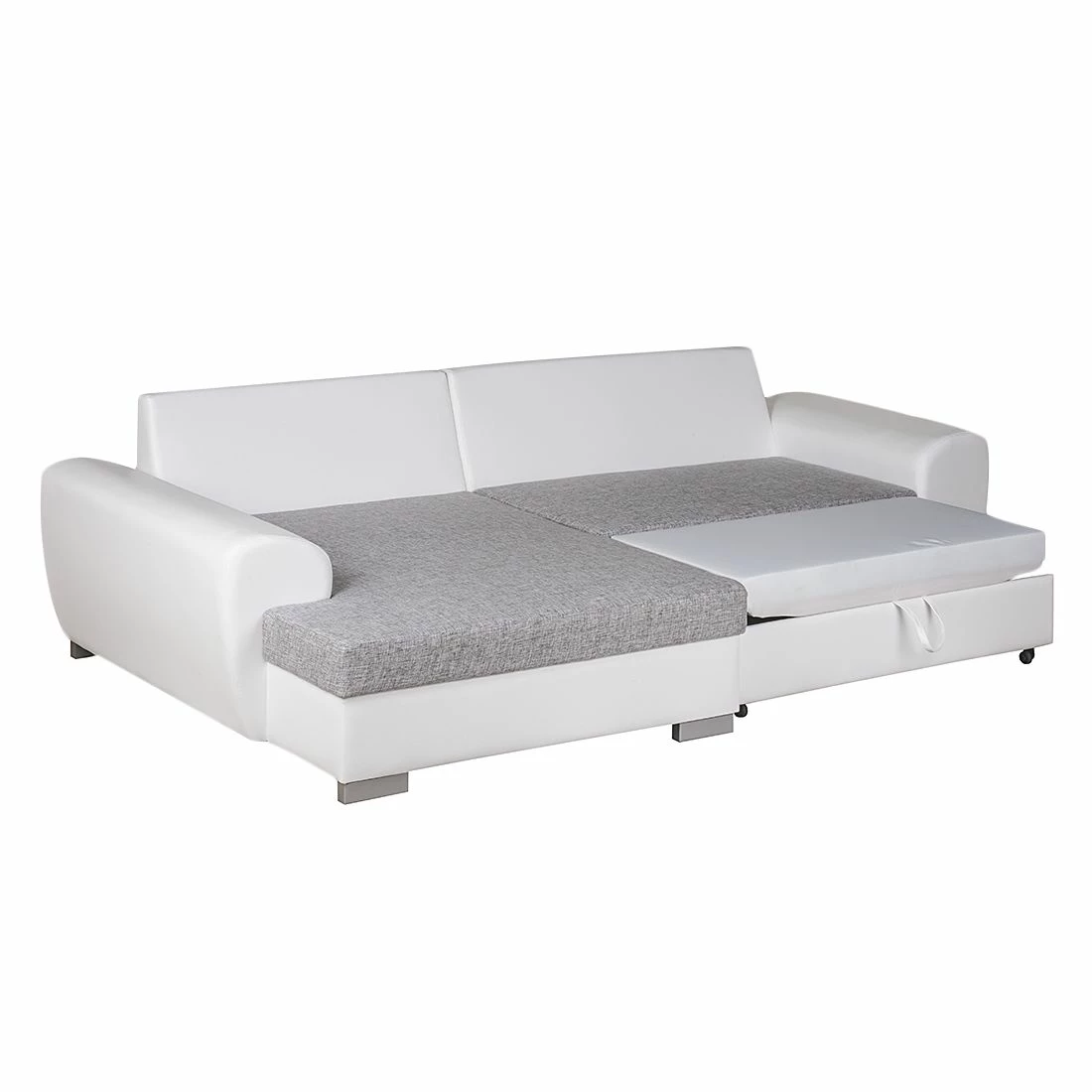 Roomscape Ecksofa Ilona (mit Schlaffunktion) - Kunstleder / Webstoff Weiß / Grau - Longchair davorstehend links 3 Roomscape Ecksofa Ilona (mit Schlaffunktion) - Kunstleder / Webstoff Weiß / Grau - Longchair davorstehend links – Bild 3