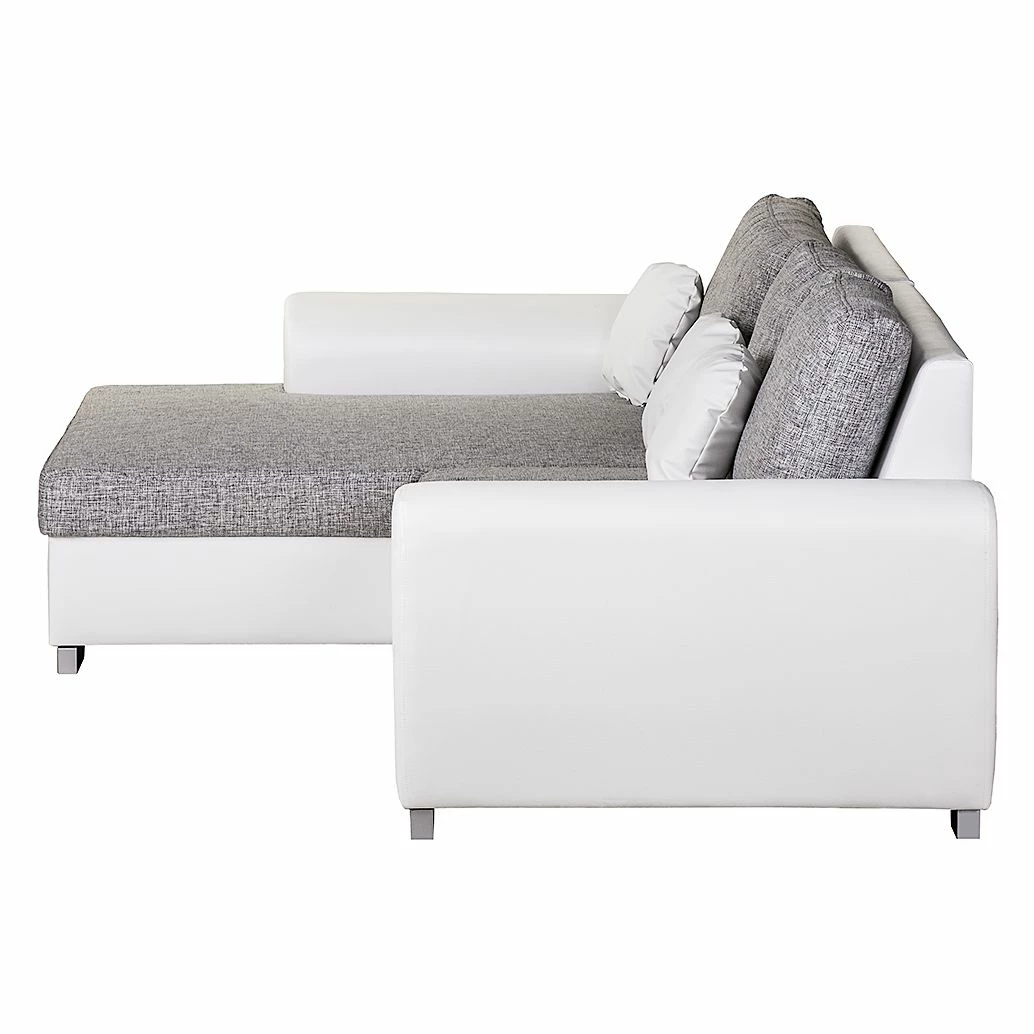 Roomscape Ecksofa Ilona (mit Schlaffunktion) - Kunstleder / Webstoff Weiß / Grau - Longchair davorstehend links 7 Roomscape Ecksofa Ilona (mit Schlaffunktion) - Kunstleder / Webstoff Weiß / Grau - Longchair davorstehend links – Bild 7