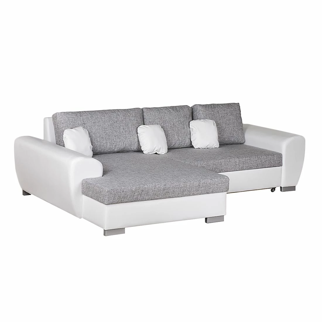 Roomscape Ecksofa Ilona (mit Schlaffunktion) - Kunstleder / Webstoff Weiß / Grau - Longchair davorstehend links 1 Roomscape Ecksofa Ilona (mit Schlaffunktion) - Kunstleder / Webstoff Weiß / Grau - Longchair davorstehend links