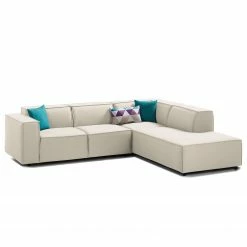 Ecksofa Kinx III Webstoff - Webstoff Osta: Altweiß - Ottomane davorstehend rechts - Keine Funktion