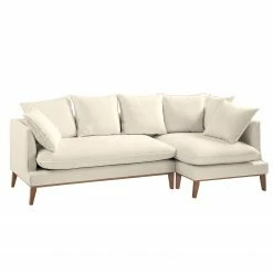 Eva Padberg Collection Ecksofa Lavina Webstoff - Stoff Moretey: Cremeweiß - Ottomane davorstehend rechts