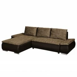 Fredriks Ecksofa Laza - mit Schlaffunktion - Kunstleder / Webstoff - Dunkelbraun / Cappuccino - Longchair davorstehend links
