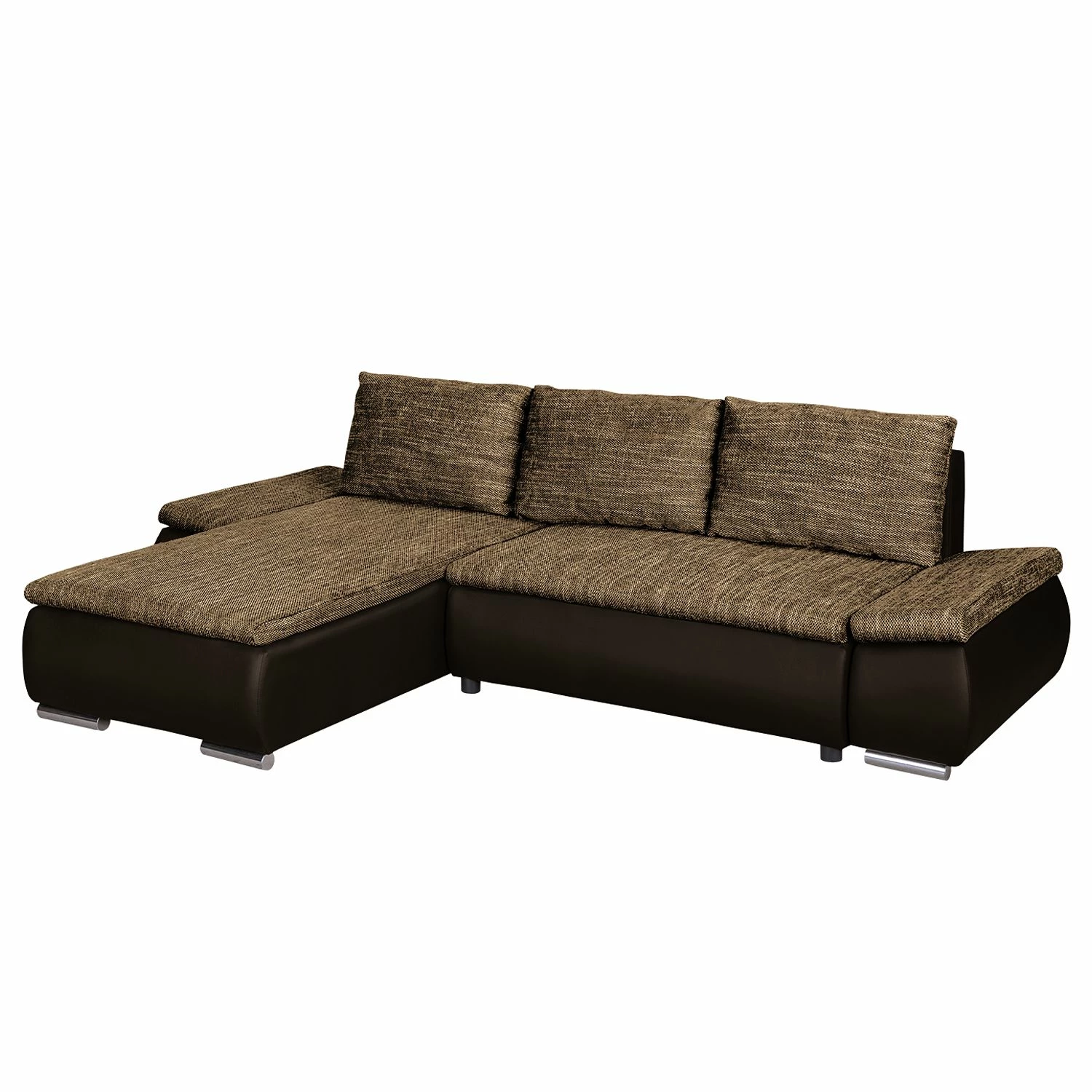 Fredriks Ecksofa Laza - mit Schlaffunktion - Kunstleder / Webstoff - Dunkelbraun / Cappuccino - Longchair davorstehend links 1 Fredriks Ecksofa Laza - mit Schlaffunktion - Kunstleder / Webstoff - Dunkelbraun / Cappuccino - Longchair davorstehend links