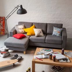 Ars Natura Ecksofa Masion - Strukturstoff - Grau -Wohnzimmermöbel boutique en ligne ecksofa masion stoff anthrazit ottomane links oder rechts montierbar 565085