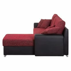 Fredriks Ecksofa Dulmen (mit Schlaffunktion) - Kunstleder/Strukturstoff - Longchair beidseitig montierbar - Schwarz / Rot -Wohnzimmermöbel boutique en ligne ecksofa palma mit schlaffunktion kunstleder strukturstoff schwarz rot 1150942