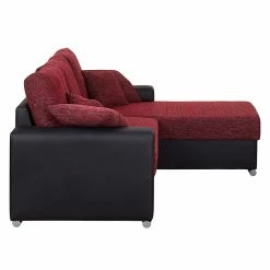 Fredriks Ecksofa Dulmen (mit Schlaffunktion) - Kunstleder/Strukturstoff - Longchair beidseitig montierbar - Schwarz / Rot -Wohnzimmermöbel boutique en ligne ecksofa palma mit schlaffunktion kunstleder strukturstoff schwarz rot 1150954