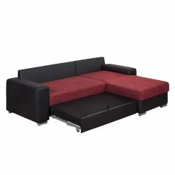 Fredriks Ecksofa Dulmen (mit Schlaffunktion) - Kunstleder/Strukturstoff - Longchair beidseitig montierbar - Schwarz / Rot -Wohnzimmermöbel boutique en ligne ecksofa palma mit schlaffunktion kunstleder strukturstoff schwarz rot 1150966