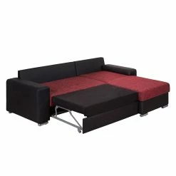 Fredriks Ecksofa Dulmen (mit Schlaffunktion) - Kunstleder/Strukturstoff - Longchair beidseitig montierbar - Schwarz / Rot -Wohnzimmermöbel boutique en ligne ecksofa palma mit schlaffunktion kunstleder strukturstoff schwarz rot 1150970