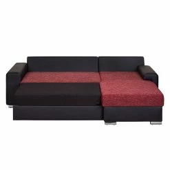 Fredriks Ecksofa Dulmen (mit Schlaffunktion) - Kunstleder/Strukturstoff - Longchair beidseitig montierbar - Schwarz / Rot -Wohnzimmermöbel boutique en ligne ecksofa palma mit schlaffunktion kunstleder strukturstoff schwarz rot 1150974