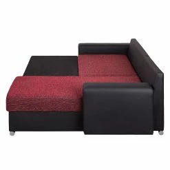 Fredriks Ecksofa Dulmen (mit Schlaffunktion) - Kunstleder/Strukturstoff - Longchair beidseitig montierbar - Schwarz / Rot -Wohnzimmermöbel boutique en ligne ecksofa palma mit schlaffunktion kunstleder strukturstoff schwarz rot 1150978