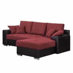 Fredriks Ecksofa Dulmen (mit Schlaffunktion) - Kunstleder/Strukturstoff - Longchair beidseitig montierbar - Schwarz / Rot -Wohnzimmermöbel boutique en ligne ecksofa palma mit schlaffunktion kunstleder strukturstoff schwarz rot 1150982