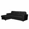 Modoform Ecksofa Parilla (mit Schlaffunktion) - Echtleder - Schwarz - Breite: 229 cm - Longchair davorstehend links