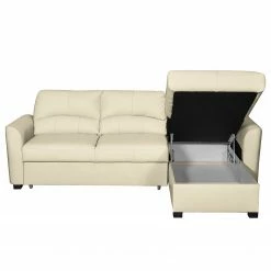Ecksofa Parilla II - Kunstleder - Ecru - Longchair davorstehend rechts -Wohnzimmermöbel boutique en ligne ecksofa parilla mit schlaffunktion kunstleder longchair davorstehend rechts ecru 5071084