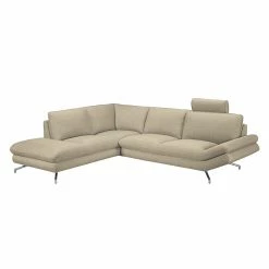 Loftscape Ecksofa Sharon - Webstoff Beige - Ottomane davorstehend links - Mit 2 Kopfstützen