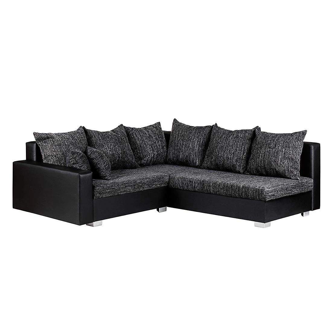 Fredriks Ecksofa Sibenik - Kunstleder / Strukturstoff Schwarz / Grau - Longchair davorstehend rechts - Ohne Hocker 1 Fredriks Ecksofa Sibenik - Kunstleder / Strukturstoff Schwarz / Grau - Longchair davorstehend rechts - Ohne Hocker