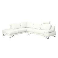Loftscape Ecksofa Silvano - Kunstleder Weiß - Ottomane davorstehend links - Mit 1 Kopfstütze
