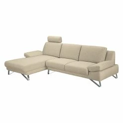 Loftscape Ecksofa Silvano - Webstoff Beige - Longchair davorstehend links - mit 1 Kopfstütze