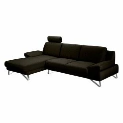 Loftscape Ecksofa Silvano - Webstoff Braun-Schwarz - Longchair davorstehend links - mit 1 Kopfstütze