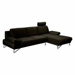 Loftscape Ecksofa Silvano - Webstoff Braun-Schwarz - Longchair davorstehend rechts - mit 1 Kopfstütze