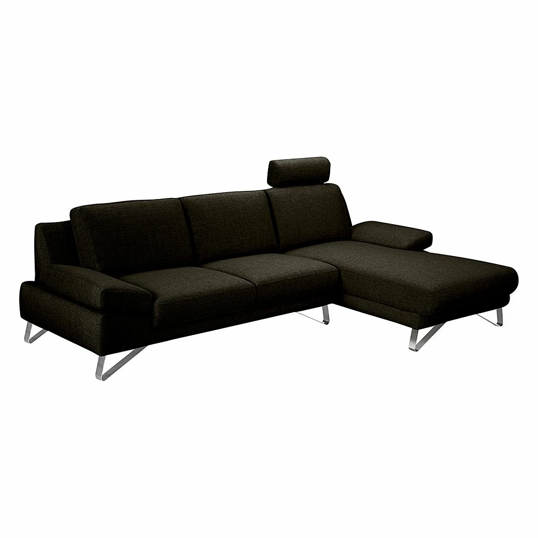 Loftscape Ecksofa Silvano - Webstoff Braun-Schwarz - Longchair davorstehend rechts - mit 1 Kopfstütze 1 Loftscape Ecksofa Silvano - Webstoff Braun-Schwarz - Longchair davorstehend rechts - mit 1 Kopfstütze