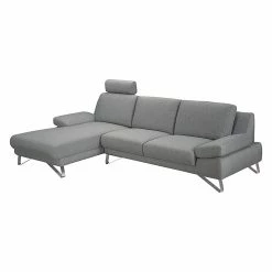 Loftscape Ecksofa Silvano - Webstoff Grau - Longchair davorstehend links - Mit 1 Kopfstütze