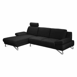 Loftscape Ecksofa Silvano - Webstoff Schwarz - Longchair davorstehend links - ohne Kopfstütze