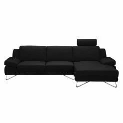Loftscape Ecksofa Silvano - Webstoff Schwarz - Longchair davorstehend rechts - ohne Kopfstütze