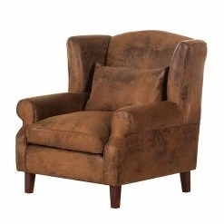 Ars manufacti Ohrensessel Naru - Antiklederoptik Braun - Stoff Bena Braun