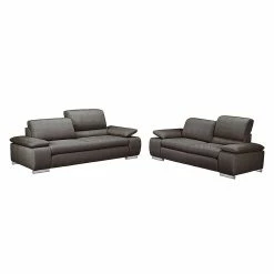 Fredriks Polstergarnitur Masca (3-2) - Strukturstoff Grau-Braun