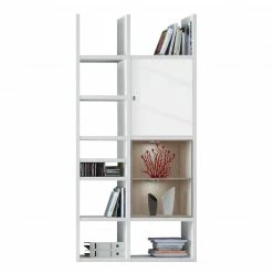 Wohnzimmermöbel boutique en ligne 35 Loftscape Regal Emporior IV - Hochglanz Weiß / Eiche Sonoma Dekor - Mit Beleuchtung