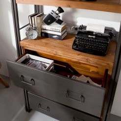 Ars manufacti Regal Manchester VI - Akazie teilmassiv / Metall - Akazie / Anthrazit -Wohnzimmermöbel boutique en ligne regal manchester vi anthrazit akazie dekor 4877256