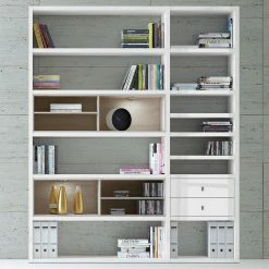 Loftscape Regalwand Emporior II.A - Hochglanz Weiß / Eiche Sonoma Dekor - Mit Beleuchtung