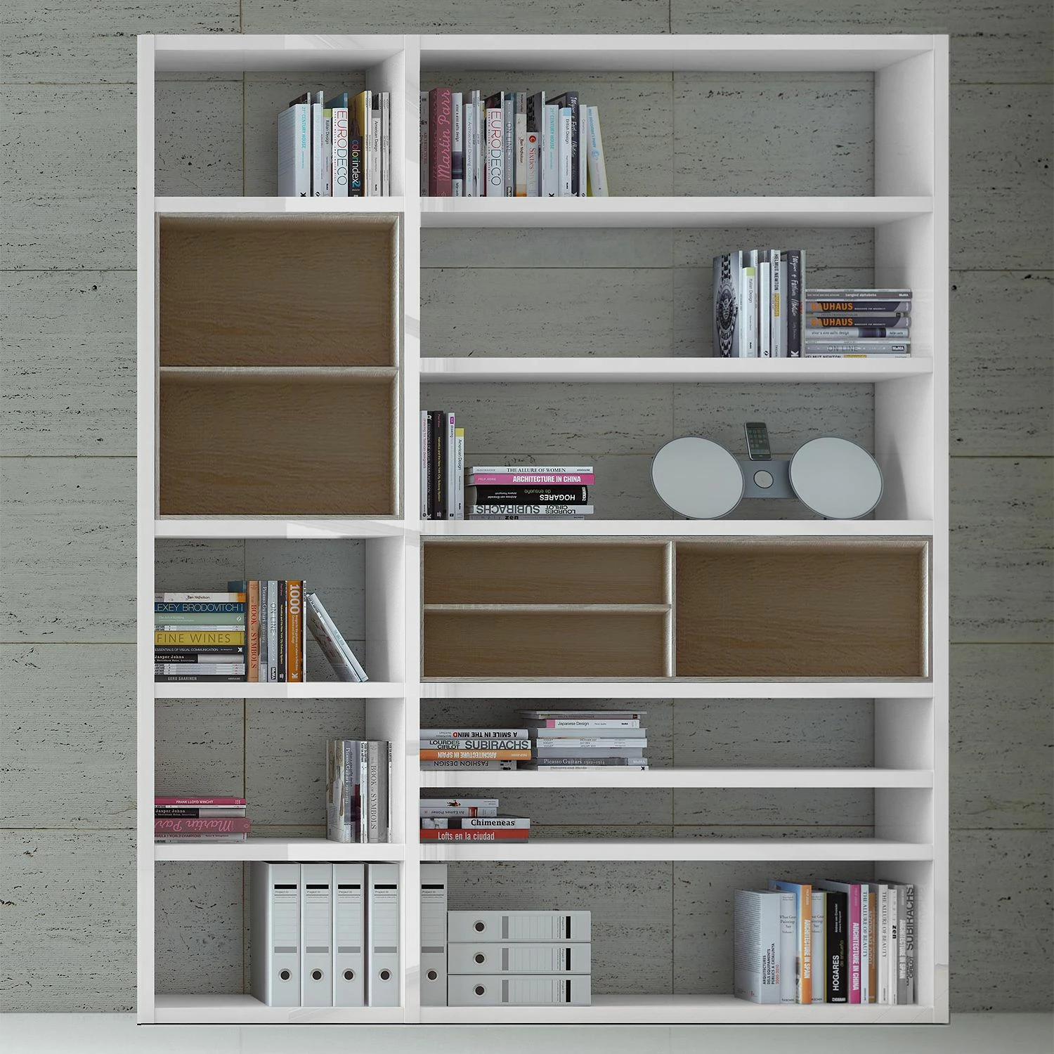 Loftscape Regalwand Emporior II.B - Hochglanz Weiß / Eiche Sonoma Dekor - Ohne Beleuchtung 2 Loftscape Regalwand Emporior II.B - Hochglanz Weiß / Eiche Sonoma Dekor - Ohne Beleuchtung – Bild 2