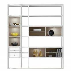 Loftscape Regalwand Emporior III.A - Hochglanz Weiß / Eiche Sonoma Dekor - Mit Beleuchtung
