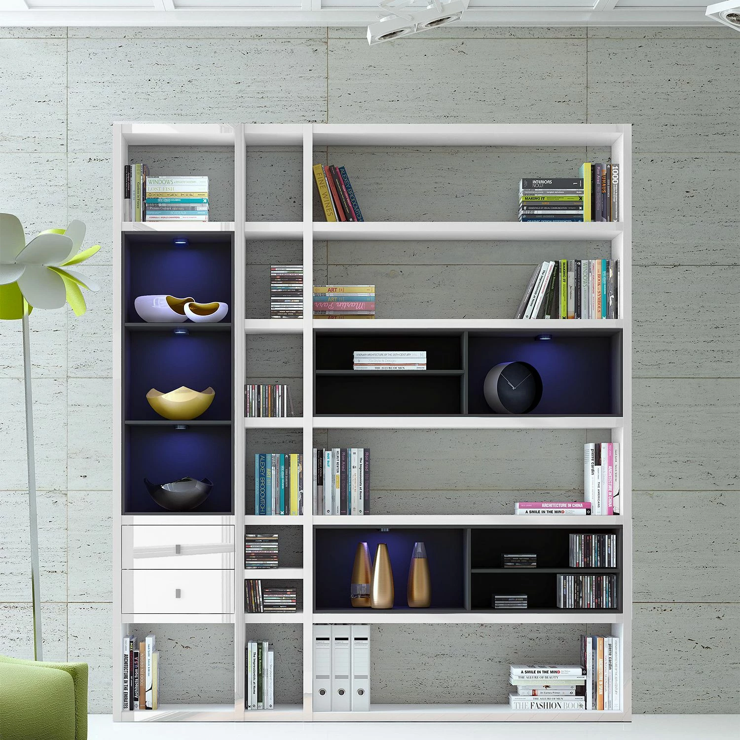 Loftscape Regalwand Emporior III.A - Hochglanz Weiß / Schwarz - Mit Beleuchtung 2 Loftscape Regalwand Emporior III.A - Hochglanz Weiß / Schwarz - Mit Beleuchtung – Bild 2