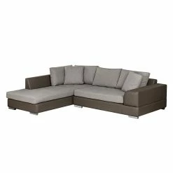 Roomscape Ecksofa Tosya - Kunstleder Taupe/Strukturstoff Grau - Ottomane davorstehend links