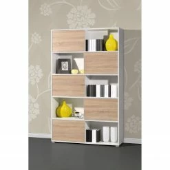 Schiebetürenregal Mingle I - Weiß / Eiche Sonoma Dekor -Wohnzimmermöbel boutique en ligne schiebetuerenregal mingle i weiss eiche sonoma dekor 5029124