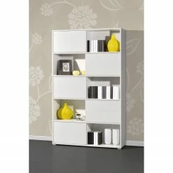 Schiebetürenregal Mingle I - Weiß / Eiche Sonoma Dekor -Wohnzimmermöbel boutique en ligne schiebetuerenregal mingle i weiss eiche sonoma dekor 5029128